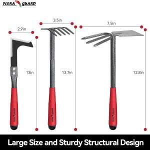 FLORA GUARD Garden Tool Set, 6 Piece Heavy Duty, Large Size Gardening Hand Tools, Sturdy & Durable, Classic Utility Gardening Gift for Men and Women - 3