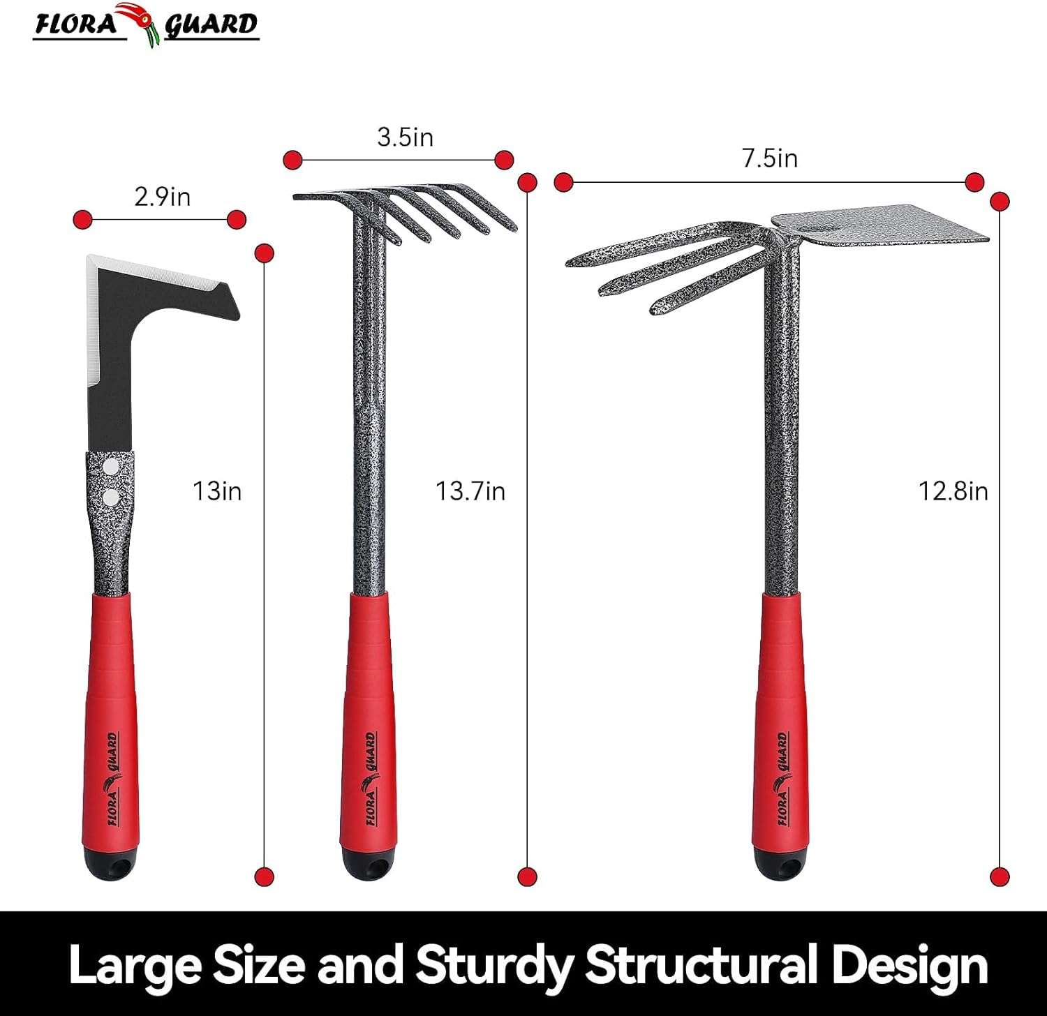 FLORA GUARD Garden Tool Set, 6 Piece Heavy Duty, Large Size Gardening Hand Tools, Sturdy & Durable, Classic Utility Gardening Gift for Men and Women - 3