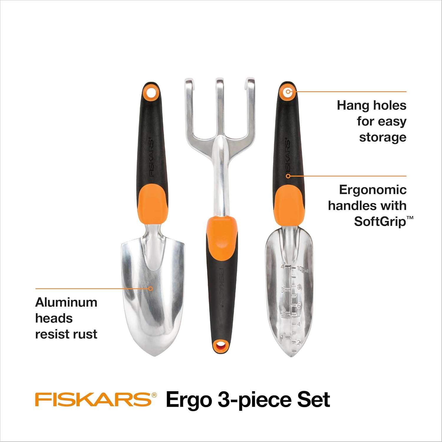 Fiskars 3-in-1 Garden Tool Set, Includes Trowel, Transplanter, and Cultivator for Outdoor Gardening, Ergonomic Yard Tool Kit - 2