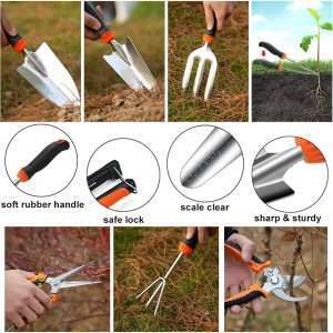 Garden Tool Set,10 PCS Stainless Steel Heavy Duty Gardening Tool Set with Soft Rubberized Non-Slip Ergonomic Handle Storage Tote Bag,Gardening Tool Set Gifts for Women and Men - 5