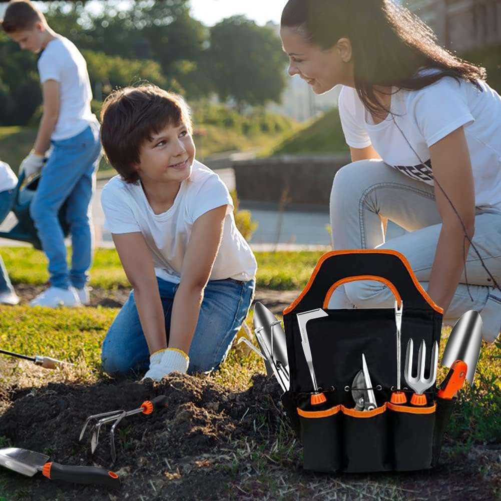 Garden Tool Set,10 PCS Stainless Steel Heavy Duty Gardening Tool Set with Soft Rubberized Non-Slip Ergonomic Handle Storage Tote Bag,Gardening Tool Set Gifts for Women and Men - 6