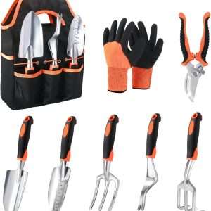 Garden Tools Set, 8 Piece Gardening Tools Set with Non Slip Ergonomic Handle, Heavy Duty Garden Tool Set with Storage Bag, Gardening Kit for Women, Garden Hand Tools Gift for Women and Men, Orange - 1