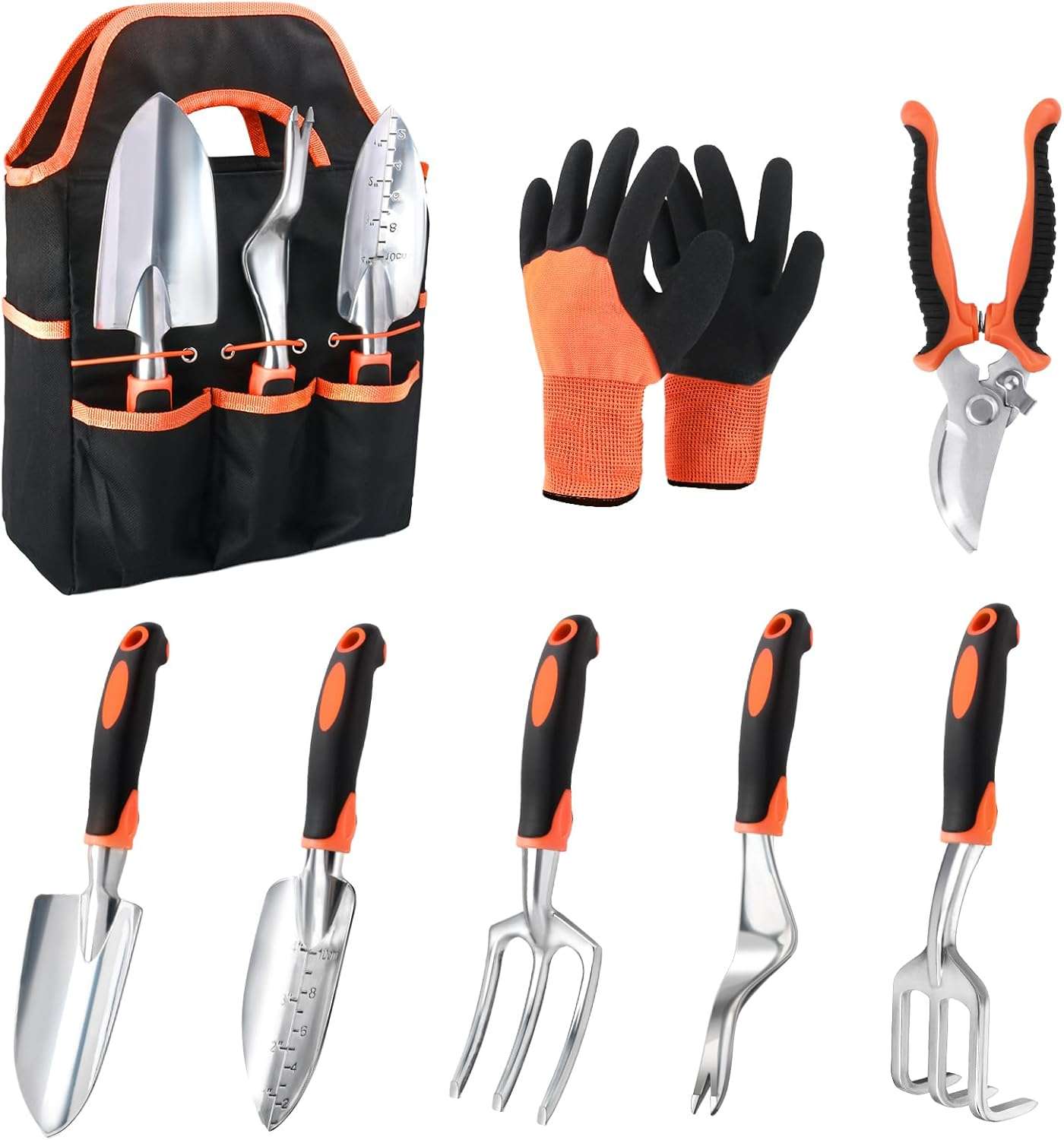 Garden Tools Set, 8 Piece Gardening Tools Set with Non Slip Ergonomic Handle, Heavy Duty Garden Tool Set with Storage Bag, Gardening Kit for Women, Garden Hand Tools Gift for Women and Men, Orange - 1
