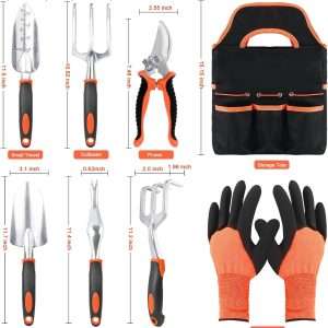 Garden Tools Set, 8 Piece Gardening Tools Set with Non Slip Ergonomic Handle, Heavy Duty Garden Tool Set with Storage Bag, Gardening Kit for Women, Garden Hand Tools Gift for Women and Men, Orange - 2