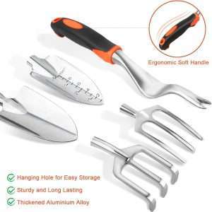 Garden Tools Set, 8 Piece Gardening Tools Set with Non Slip Ergonomic Handle, Heavy Duty Garden Tool Set with Storage Bag, Gardening Kit for Women, Garden Hand Tools Gift for Women and Men, Orange - 3