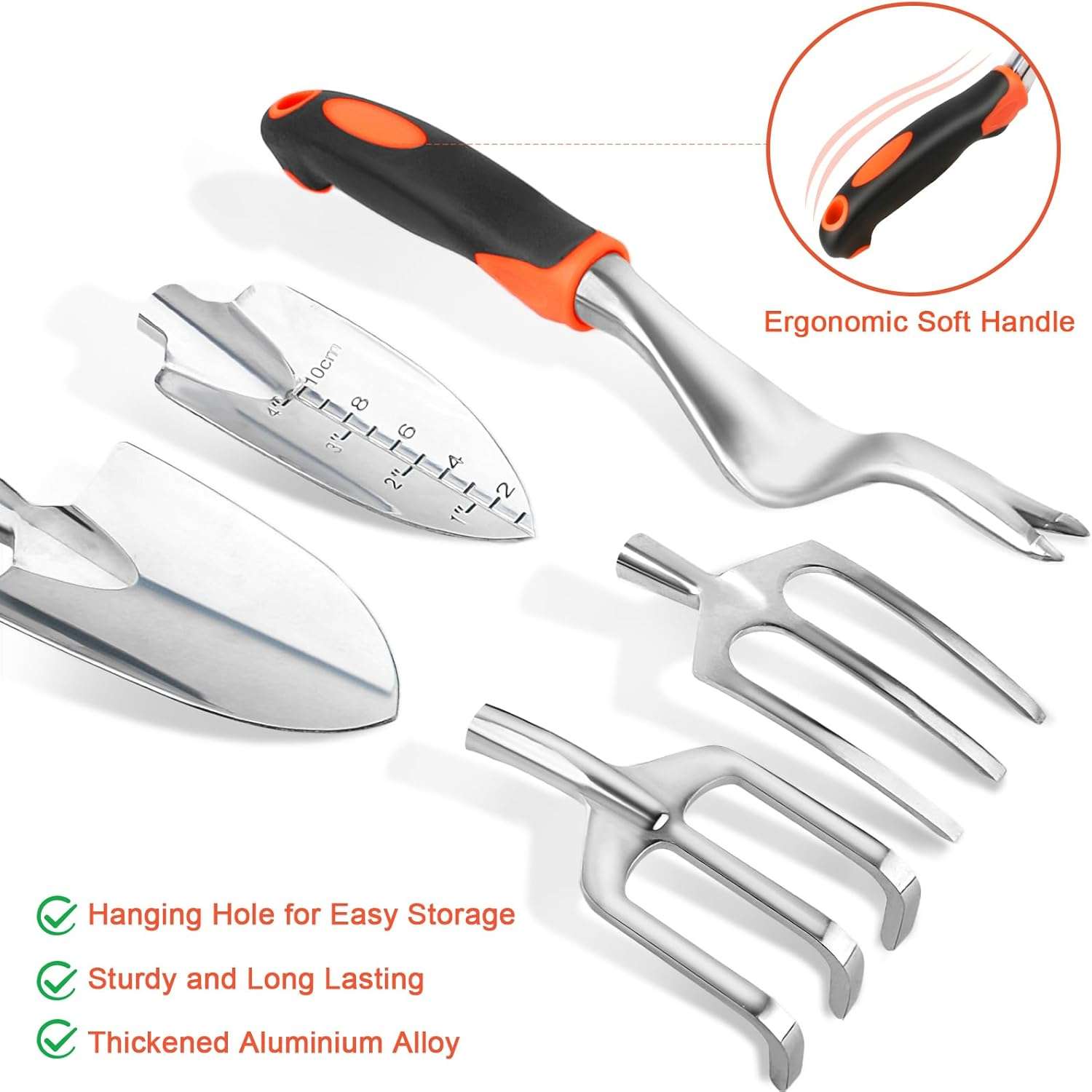 Garden Tools Set, 8 Piece Gardening Tools Set with Non Slip Ergonomic Handle, Heavy Duty Garden Tool Set with Storage Bag, Gardening Kit for Women, Garden Hand Tools Gift for Women and Men, Orange - 3