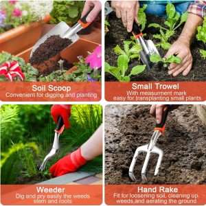 Garden Tools Set, 8 Piece Gardening Tools Set with Non Slip Ergonomic Handle, Heavy Duty Garden Tool Set with Storage Bag, Gardening Kit for Women, Garden Hand Tools Gift for Women and Men, Orange - 5