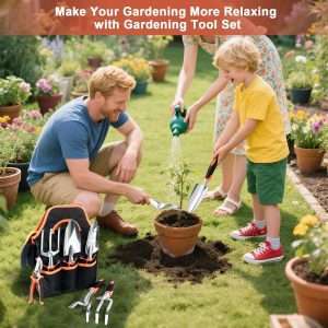 Garden Tools Set, 8 Piece Gardening Tools Set with Non Slip Ergonomic Handle, Heavy Duty Garden Tool Set with Storage Bag, Gardening Kit for Women, Garden Hand Tools Gift for Women and Men, Orange - 7