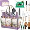 Gardening Tools Set 9-Piece Heavy-Duty Gardening Gifts for Women Mom Wife Gardening Hand Tools with Purple Floral Tote Bag and Repotting Mat, halilus Stainless Steel Garden Supplies Kit - 1
