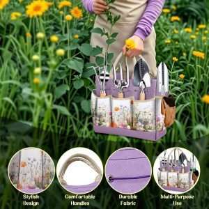 Gardening Tools Set 9-Piece Heavy-Duty Gardening Gifts for Women Mom Wife Gardening Hand Tools with Purple Floral Tote Bag and Repotting Mat, halilus Stainless Steel Garden Supplies Kit - 2