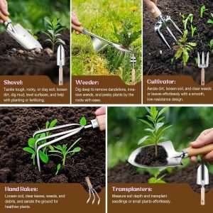 Gardening Tools Set 9-Piece Heavy-Duty Gardening Gifts for Women Mom Wife Gardening Hand Tools with Purple Floral Tote Bag and Repotting Mat, halilus Stainless Steel Garden Supplies Kit - 3