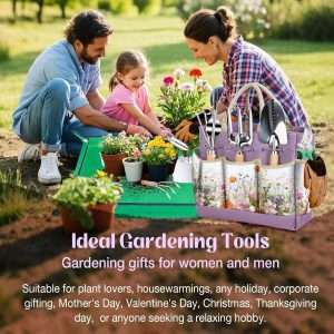 Gardening Tools Set 9-Piece Heavy-Duty Gardening Gifts for Women Mom Wife Gardening Hand Tools with Purple Floral Tote Bag and Repotting Mat, halilus Stainless Steel Garden Supplies Kit - 6