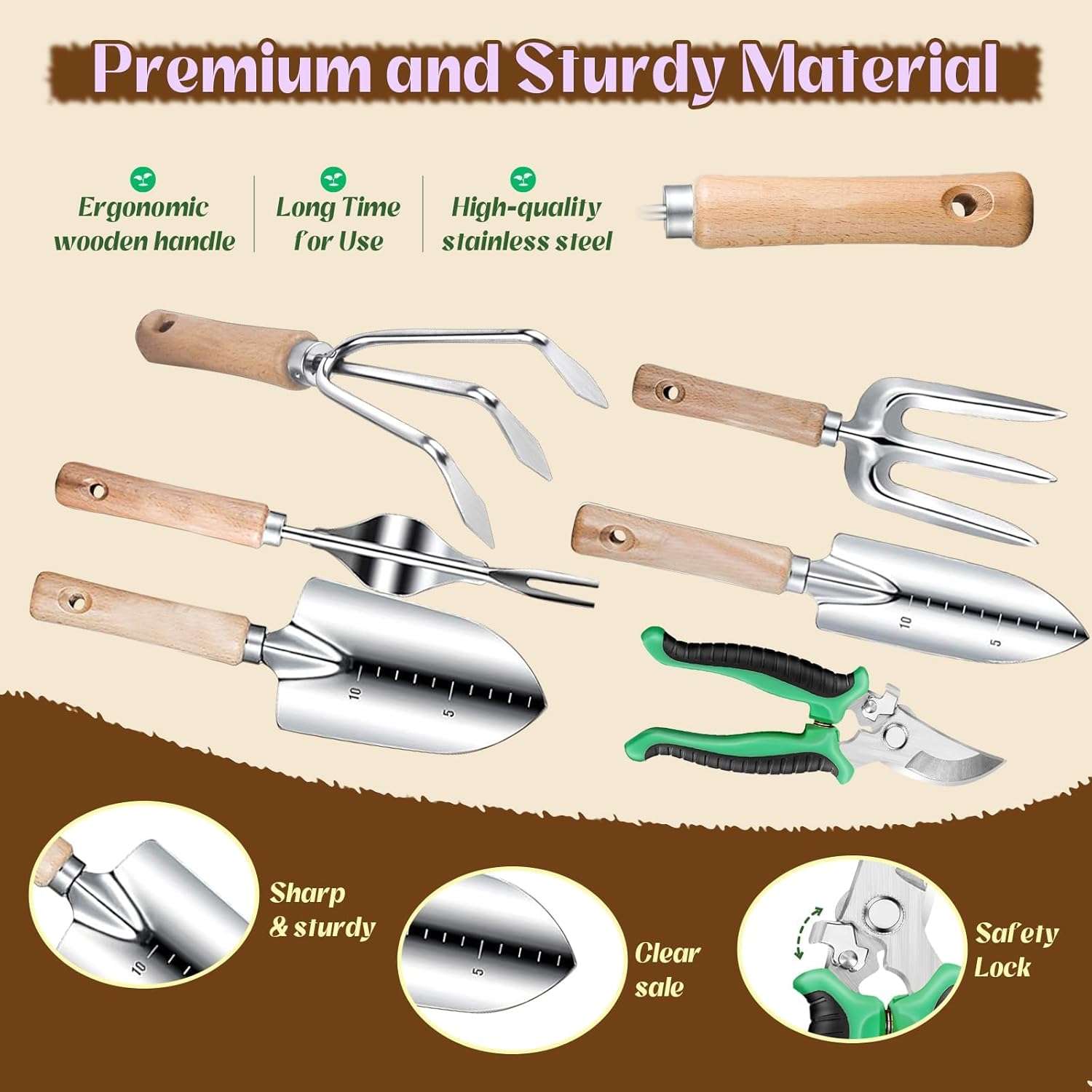 Gardening Tools Set 9-Piece Heavy-Duty Gardening Gifts for Women Mom Wife Gardening Hand Tools with Purple Floral Tote Bag and Repotting Mat, halilus Stainless Steel Garden Supplies Kit - 8
