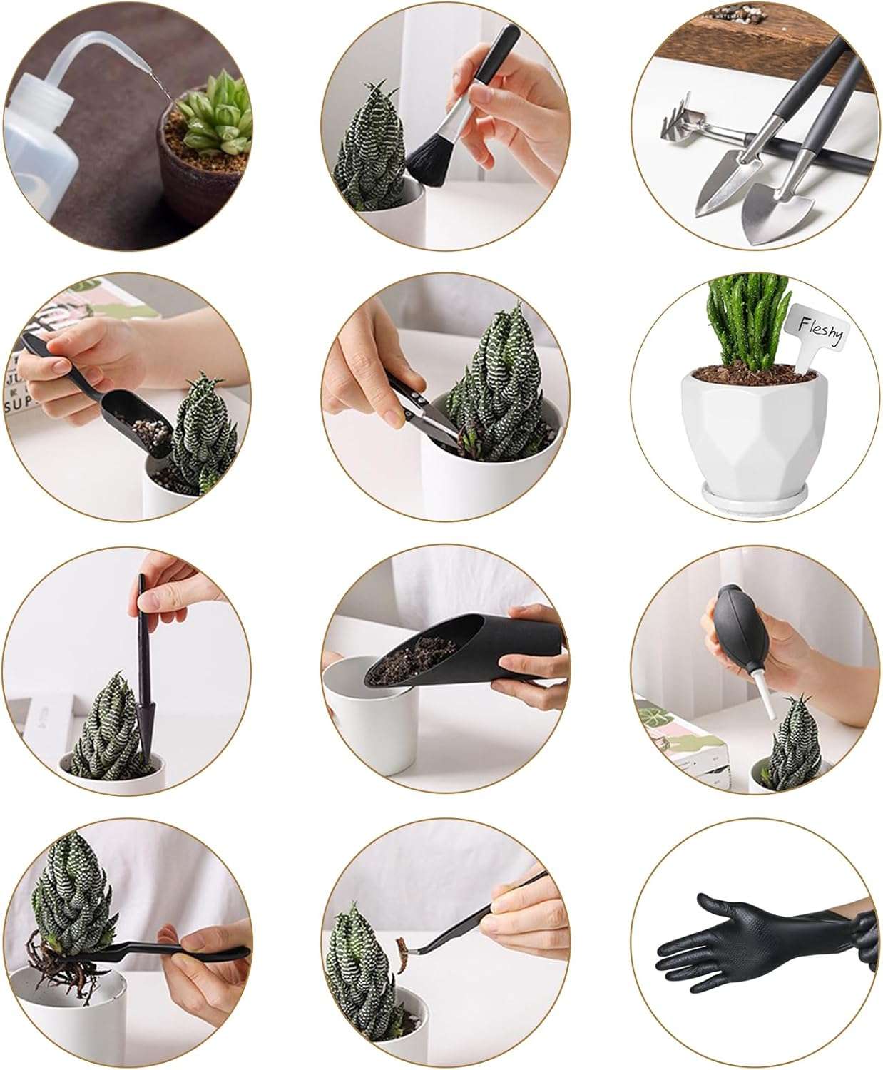 Melphoe 25Pcs Mini Garden Hand Transplanting Succulent Tools Set, 39.4 Thickened Repotting Mat & Plant Tag, Miniature Planting Indoor Fairy Care, Potting, Cactus, Houseplant Bonsai Tool Kit - 2