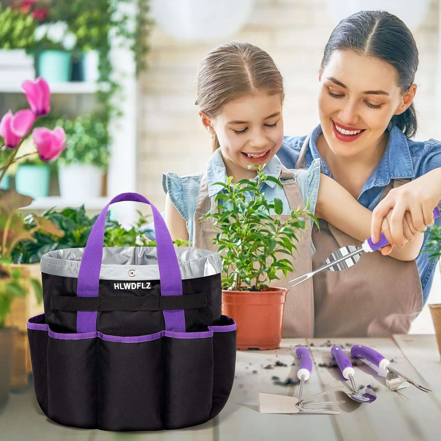 Purple Garden Tool Set Gardening Items for Women - 11PCS Heavy Duty Garden Tools with Detachable Storage Bag, Weeder, Dual-Purpose Hoe - 7