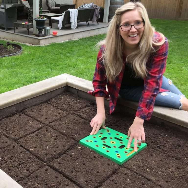 Seeding Square – Patented Seed and Seedling Spacer Tool for Bigger Harvests, Organized Plants & Fewer Weeds – Color-Coded Gardening Template with Magnetic Dibber, Ruler & Planting Guide