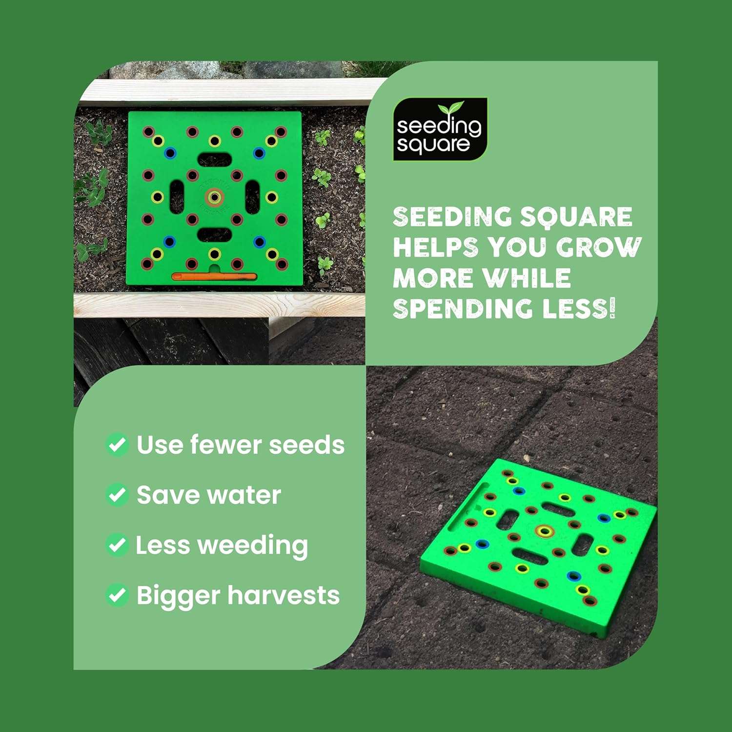 Seeding Square - Patented Seed and Seedling Spacer Tool for Bigger Harvests, Organized Plants & Fewer Weeds – Color-Coded Gardening Template with Magnetic Dibber, Ruler & Planting Guide - 7