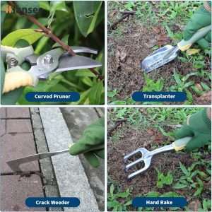 Set of 12 Garden Tool, iHansee Heavy-Duty Aluminum Gardening Hand Tools with Rubber Non-Slip Handle, Garden Apron, Gloves, Kneeling Pad and Storage Bag - 3