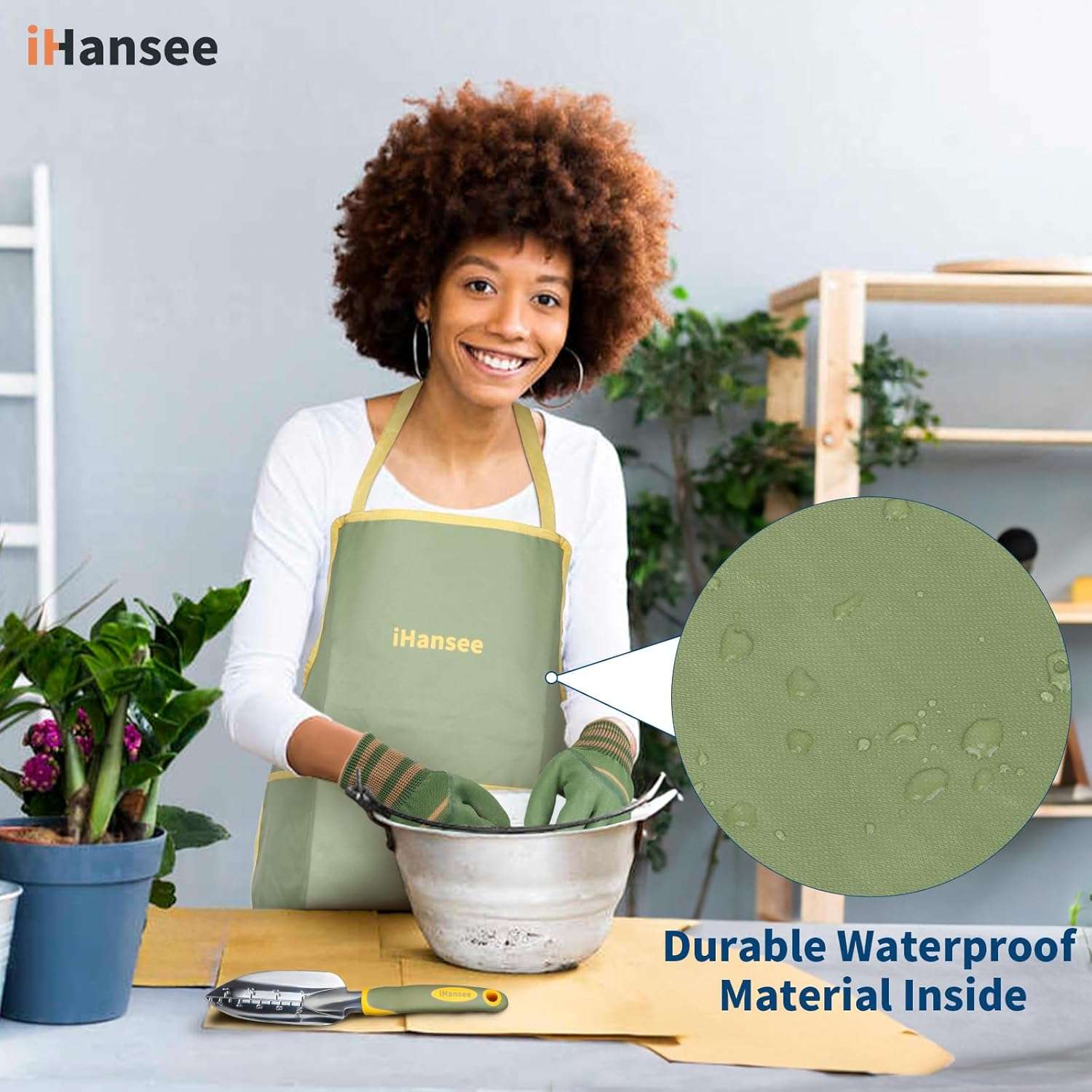 Set of 12 Garden Tool, iHansee Heavy-Duty Aluminum Gardening Hand Tools with Rubber Non-Slip Handle, Garden Apron, Gloves, Kneeling Pad and Storage Bag - 6