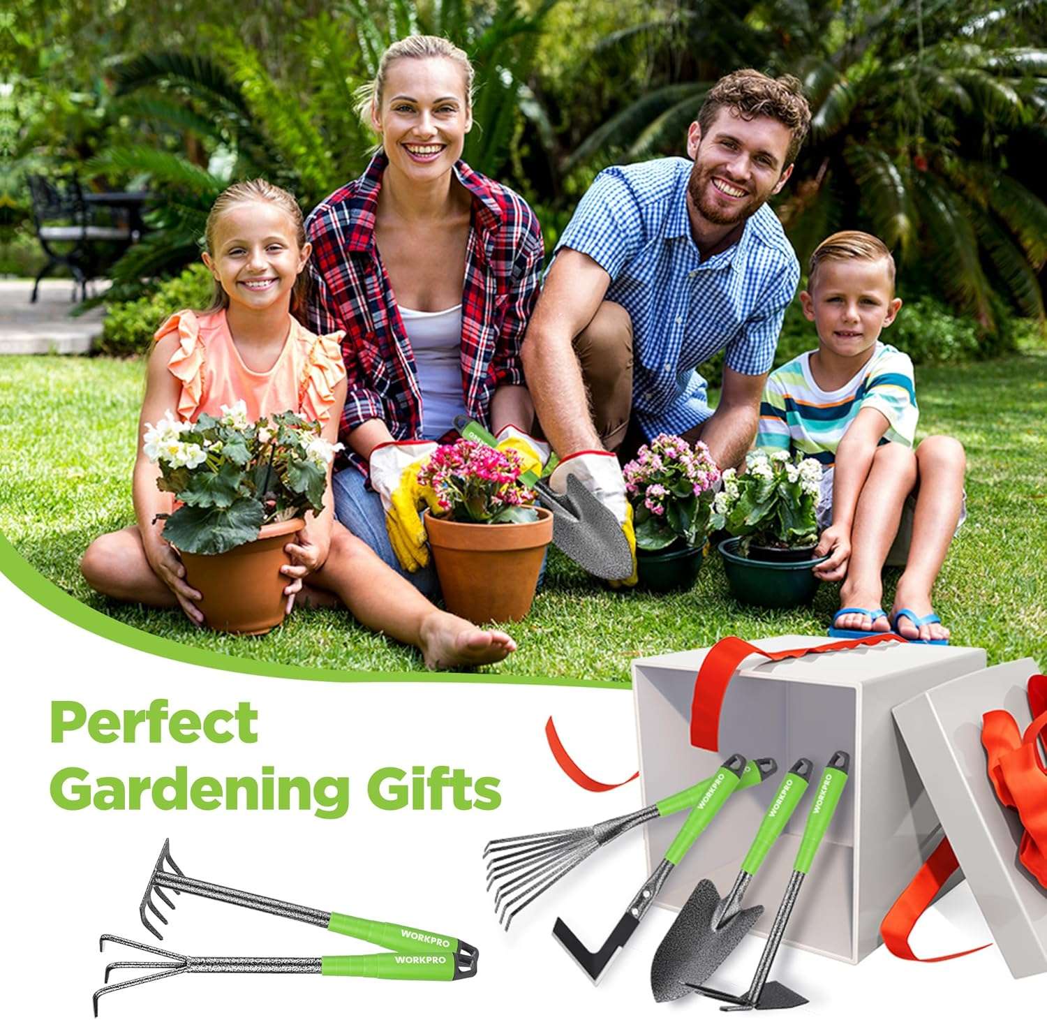 WORKPRO 6-Piece Garden Tool Set, Heavy Duty Gardening Hand Tools with Soft Rubber Handle, Including Trowel, Rakes, 2-in-1 Hoe and Crack Weeder, Ideal Gardening Gifts for Men and Women - 8