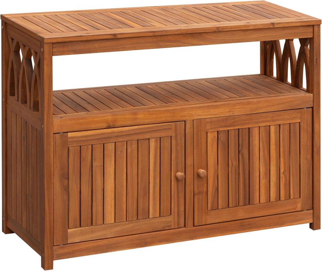 Flamaker Outdoor Storage Cabinet Weatherproof Acacia Wood Outdoor Cabinet with 2 Magnetic Doors Used for Outdoor Storage, Buffet Cabinet, TV Stand, Bar Table, Potting Table - 1
