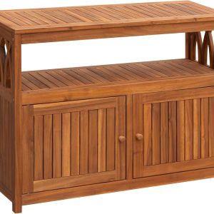 Flamaker Outdoor Storage Cabinet Weatherproof Acacia Wood Outdoor Cabinet with 2 Magnetic Doors Used for Outdoor Storage, Buffet Cabinet, TV Stand, Bar Table, Potting Table - 1