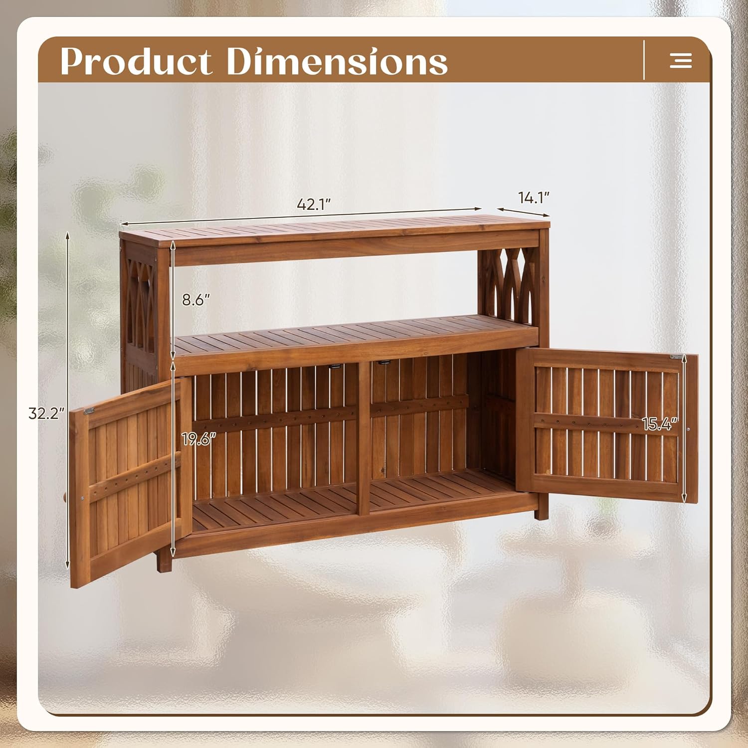 Flamaker Outdoor Storage Cabinet Weatherproof Acacia Wood Outdoor Cabinet with 2 Magnetic Doors Used for Outdoor Storage, Buffet Cabinet, TV Stand, Bar Table, Potting Table - 3