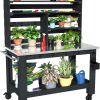 GDLF Potting Bench Table Large Outdoor Kitchen Island Prep Station with Stainless Steel Top Waterproof Cover, Hardwood, 66.9 H - 1