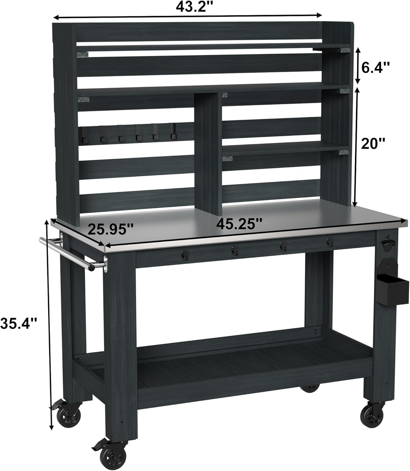 GDLF Potting Bench Table Large Outdoor Kitchen Island Prep Station with Stainless Steel Top Waterproof Cover, Hardwood, 66.9 H - 5