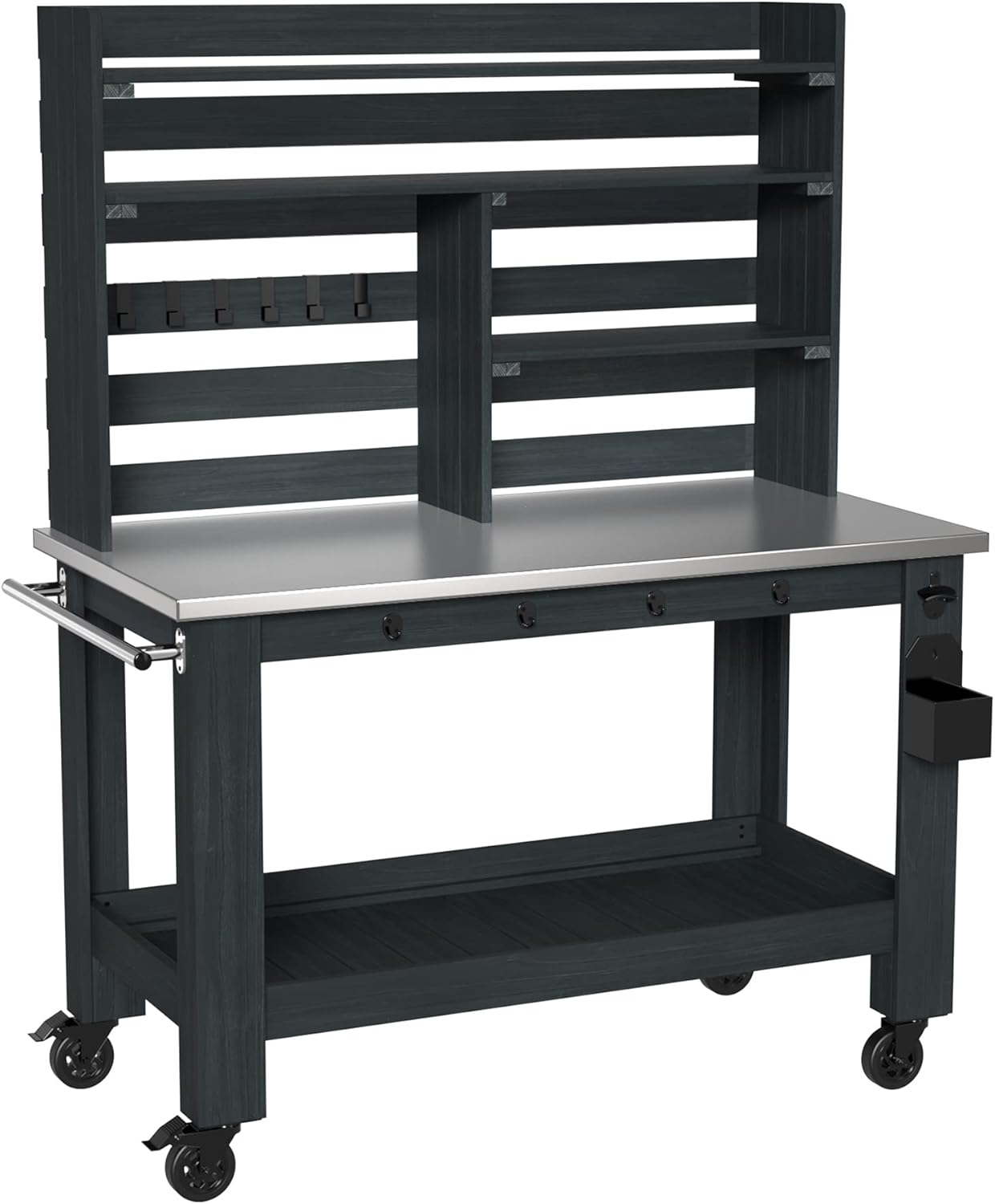 GDLF Potting Bench Table Large Outdoor Kitchen Island Prep Station with Stainless Steel Top Waterproof Cover, Hardwood, 66.9 H - 8