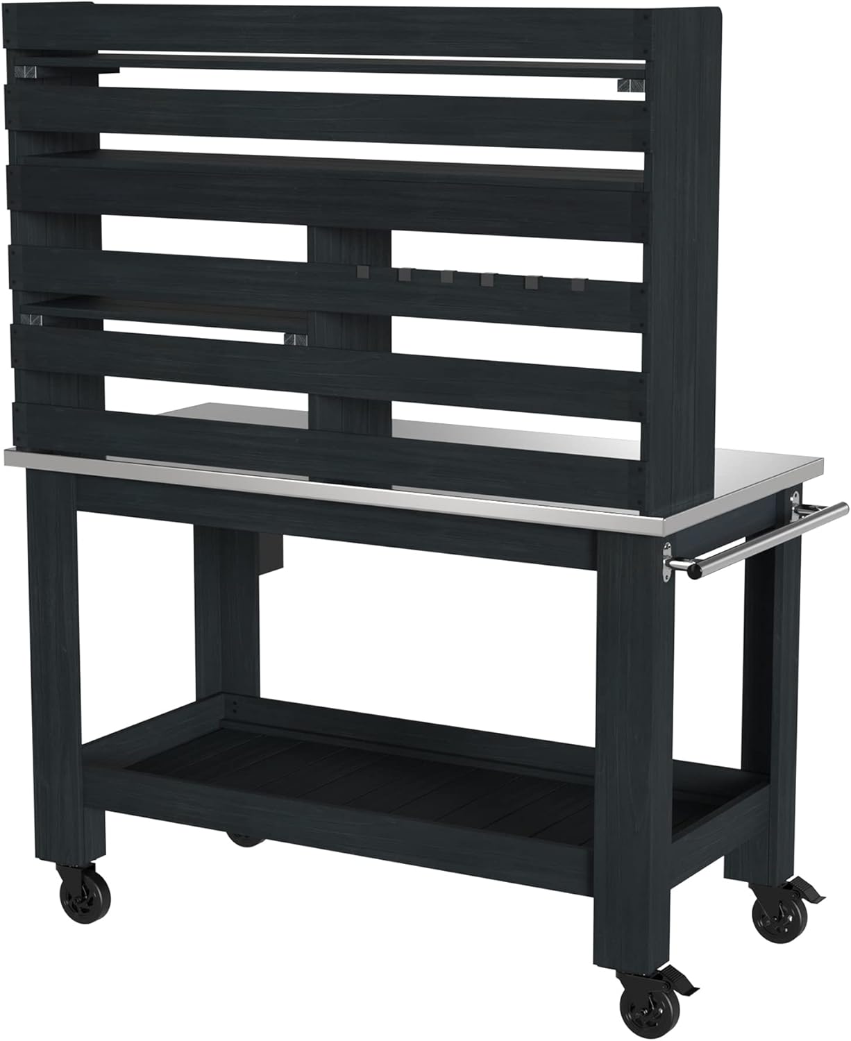 GDLF Potting Bench Table Large Outdoor Kitchen Island Prep Station with Stainless Steel Top Waterproof Cover, Hardwood, 66.9 H - 9
