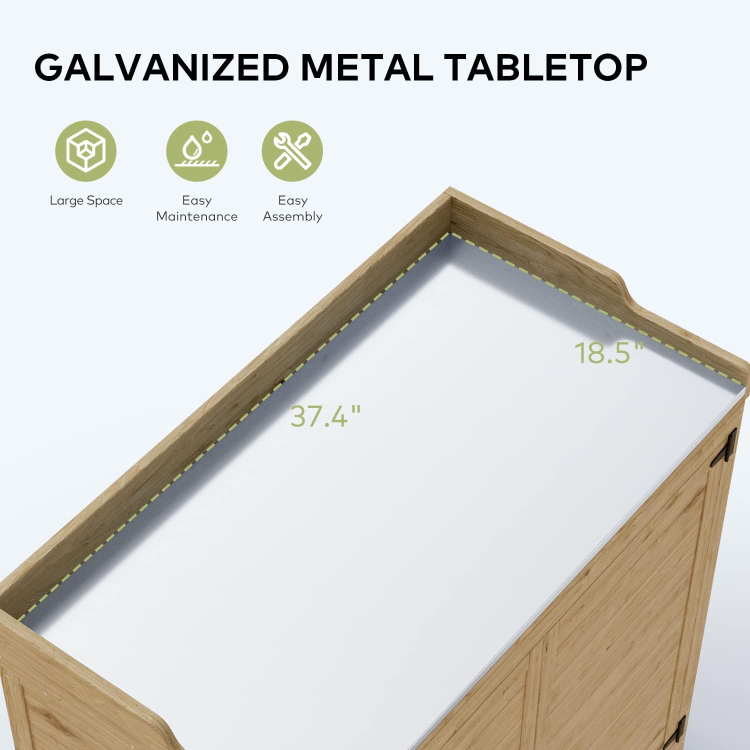 Gizoon Outdoor Potting Bench with Metal Tabletop, Outdoor Garden Patio Wooden Storage Cabinet with Adjustable Shelf, Double Doors Garden Work Bench for Backyard, Patio, Lawn - Natural - 4