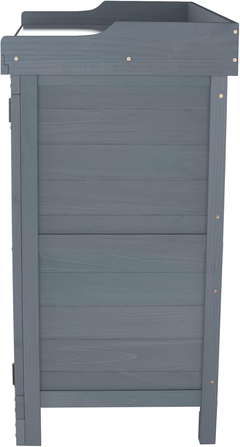 Outdoor Garden Patio Wooden Storage Cabinet Furniture Waterproof Tool Shed with Potting Benches Outdoor Work Station Table - 2