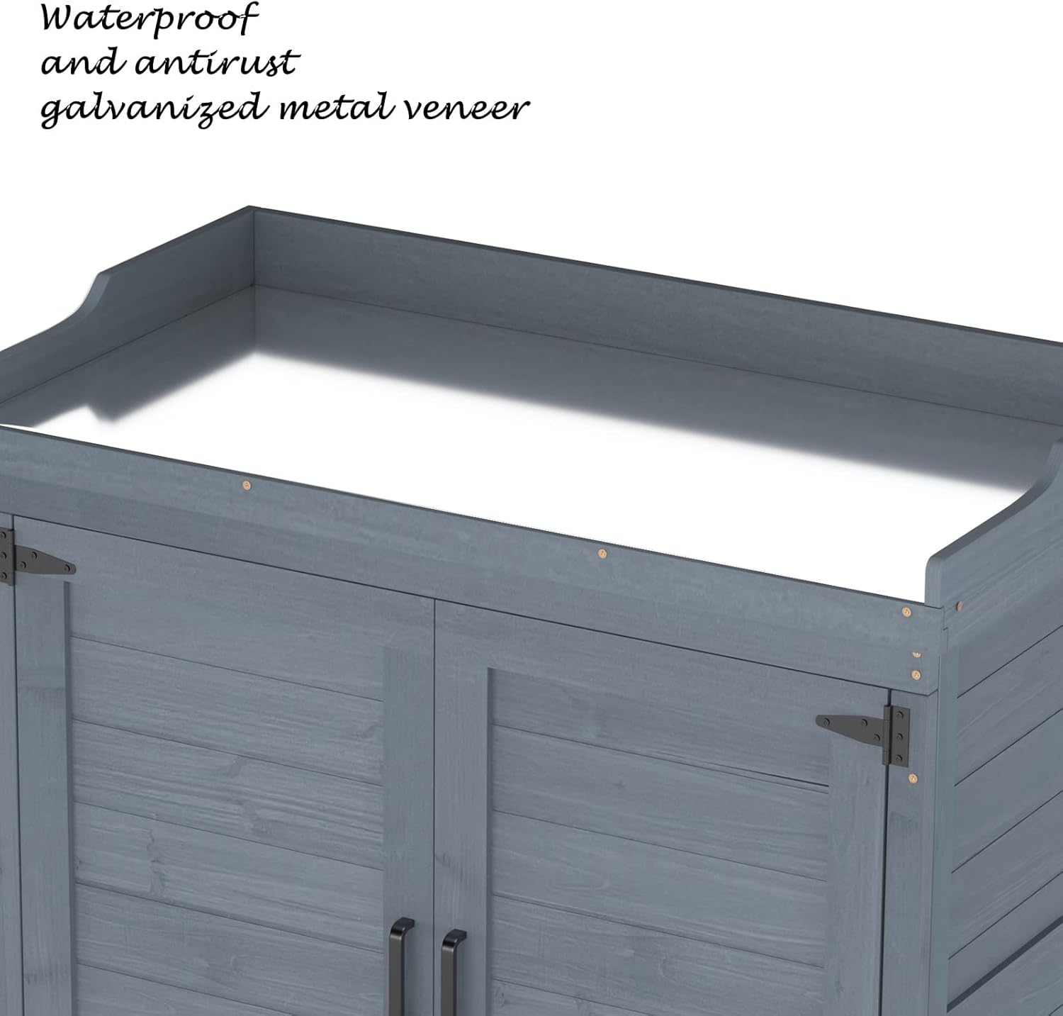 Outdoor Garden Patio Wooden Storage Cabinet Furniture Waterproof Tool Shed with Potting Benches Outdoor Work Station Table - 5