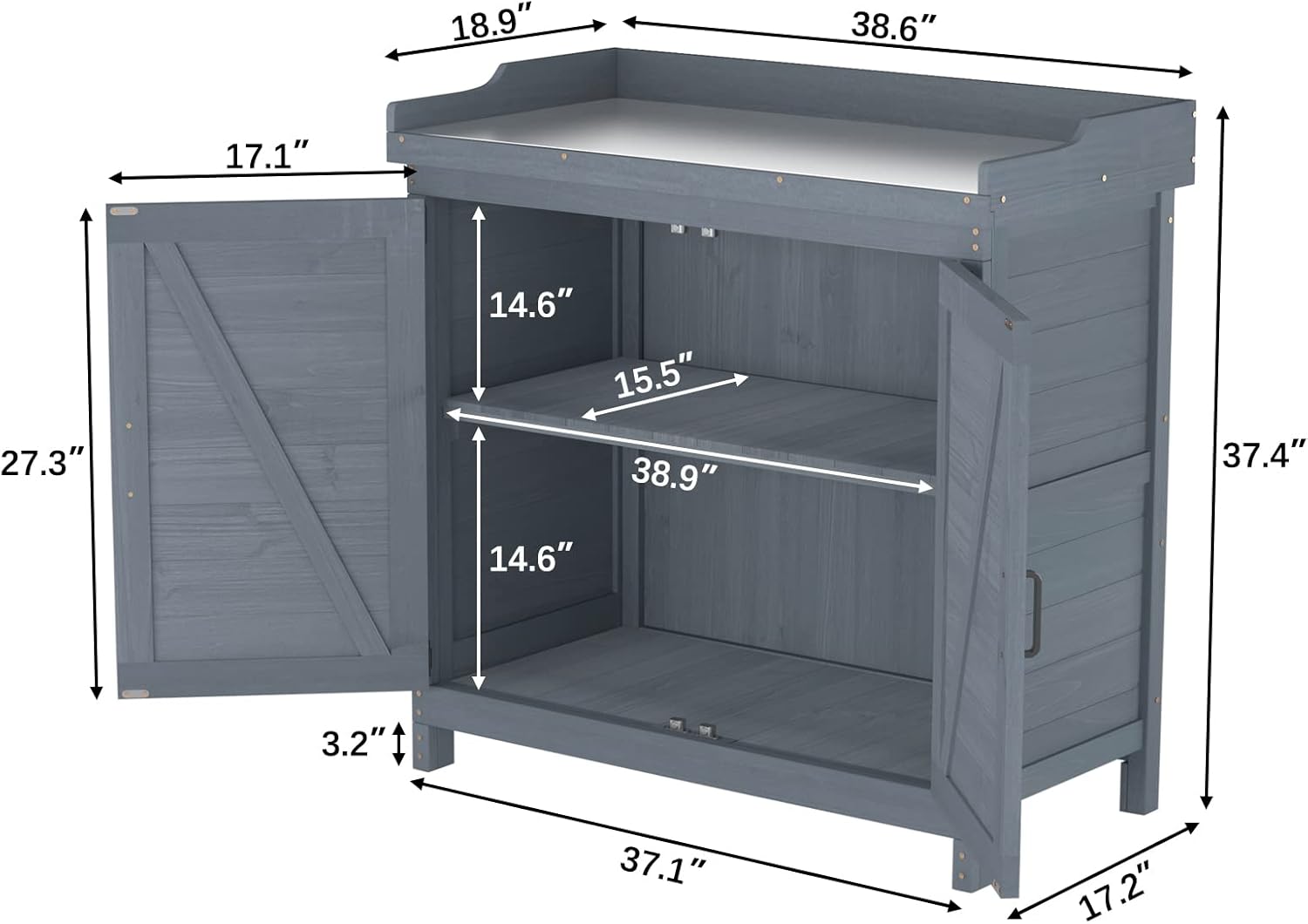 Outdoor Garden Patio Wooden Storage Cabinet Furniture Waterproof Tool Shed with Potting Benches Outdoor Work Station Table - 7