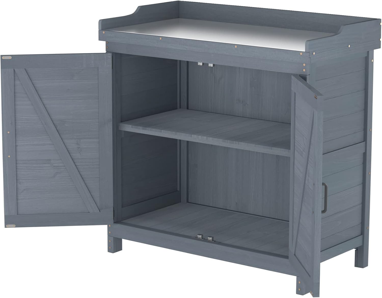 Outdoor Garden Patio Wooden Storage Cabinet Furniture Waterproof Tool Shed with Potting Benches Outdoor Work Station Table - 8