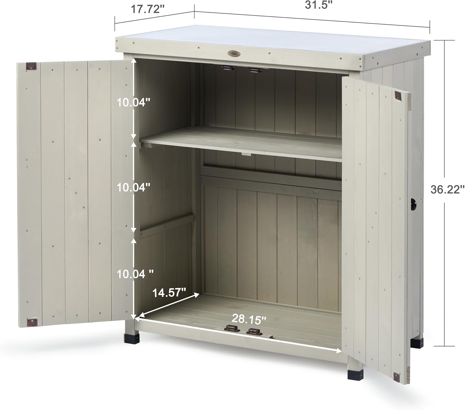 Outdoor Storage Cabinets Weatherproof for Patio, Garden Work Bench with Shelves & Metal Tabletop, Wooden Potting Table Workstation - 3