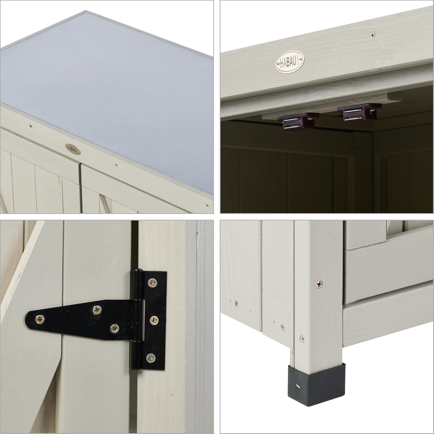 Outdoor Storage Cabinets Weatherproof for Patio, Garden Work Bench with Shelves & Metal Tabletop, Wooden Potting Table Workstation - 5