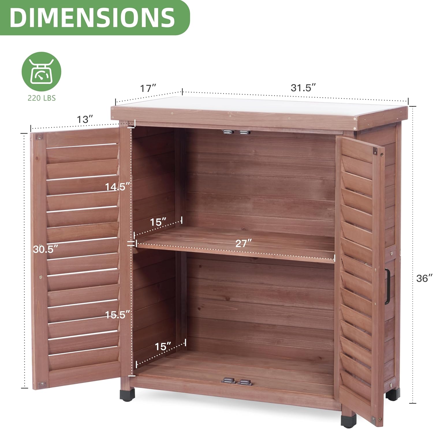 Potting Bench with Storage Cabinet and Metal Table Top for Outdoor Patio, Garden Furniture Wood Workstation - 4