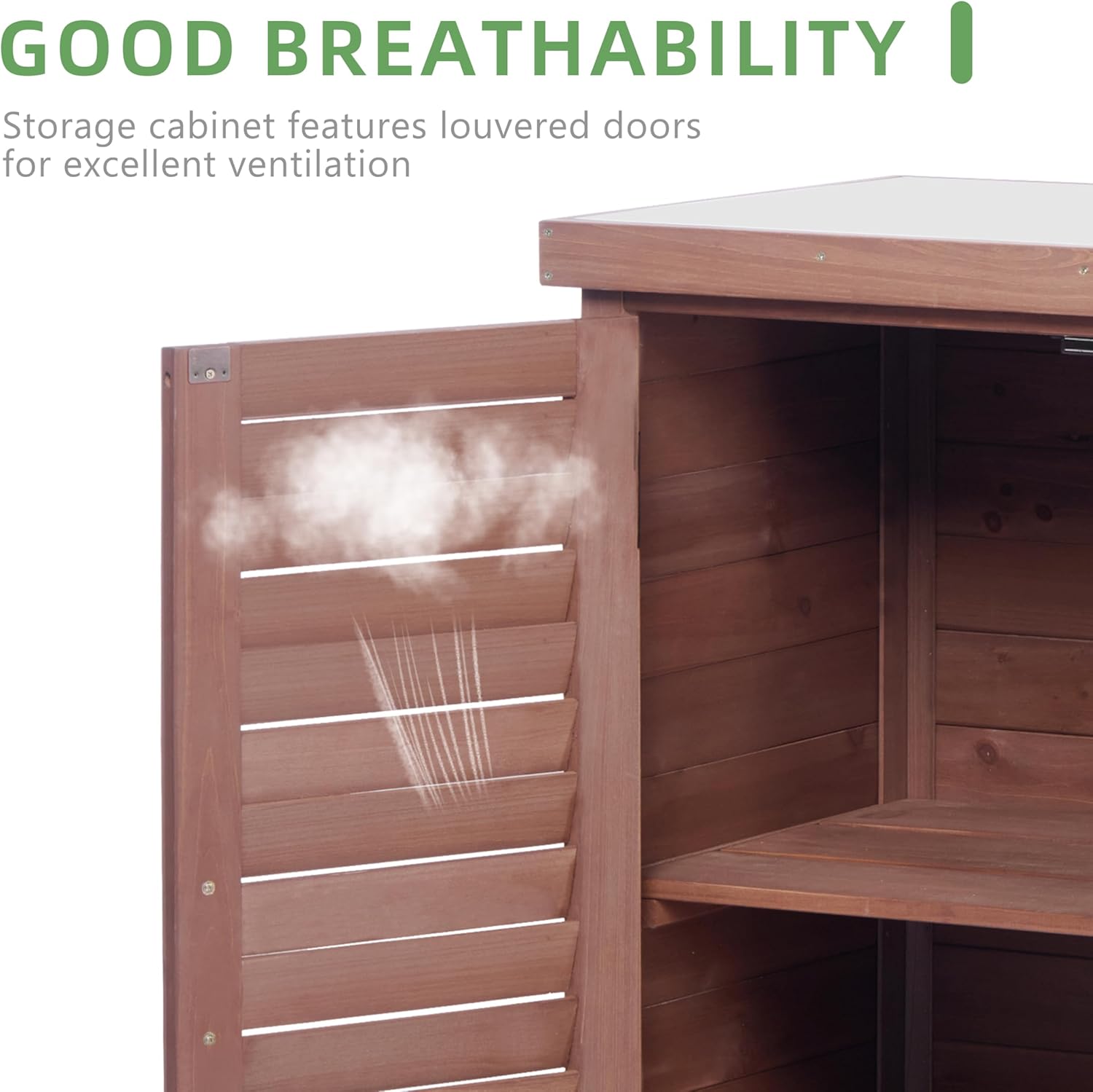 Potting Bench with Storage Cabinet and Metal Table Top for Outdoor Patio, Garden Furniture Wood Workstation - 5