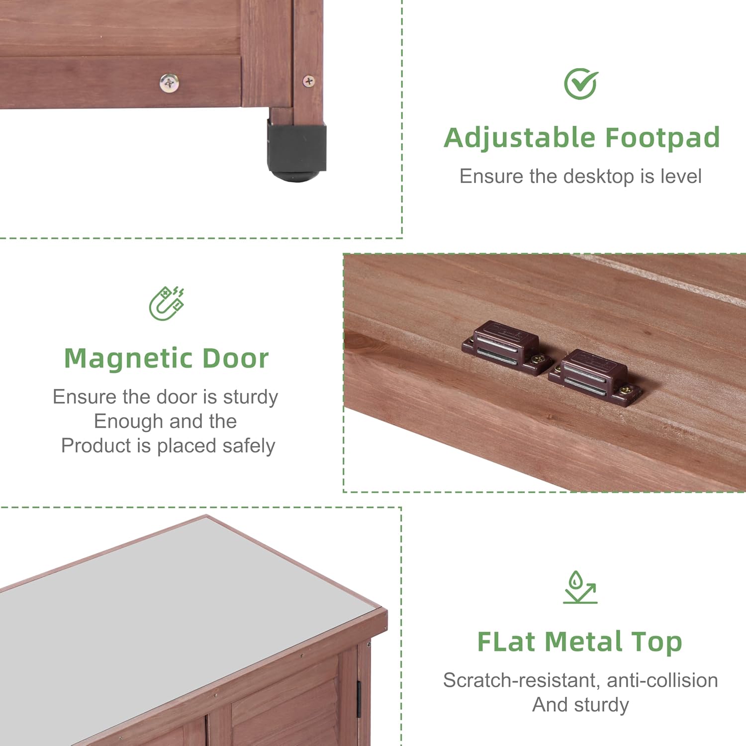 Potting Bench with Storage Cabinet and Metal Table Top for Outdoor Patio, Garden Furniture Wood Workstation - 7