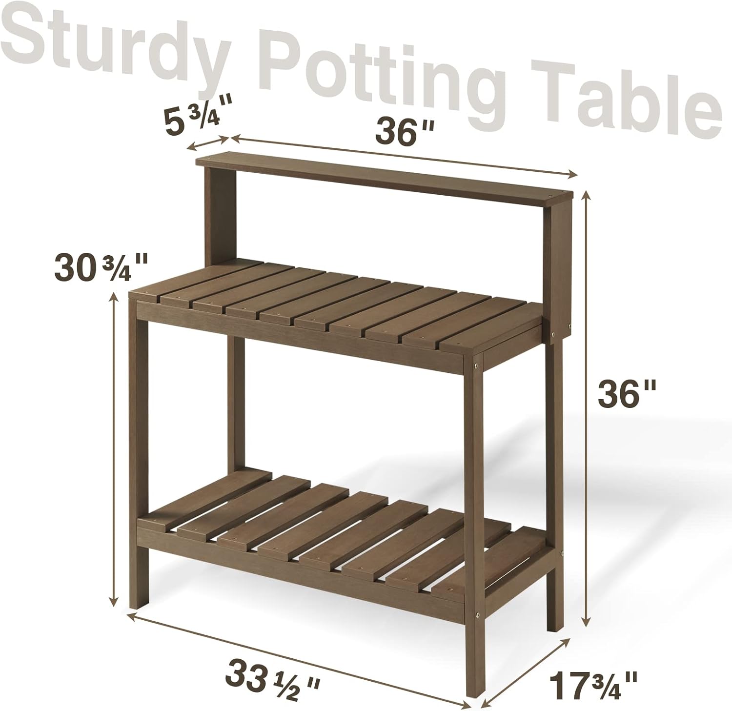 Psilvam Outdoor Poly Lumber Potting Bench, Polystyrene Garden Table with Storage Shelves, All-Weather Patio Work Station for Gardening - 2