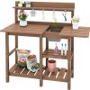 SERWALL Outdoor Potting Bench with Removeable Sink,Rot-Resistant HDPE Potting Table for Outside Gardening, All Weather Use - Brown - 1