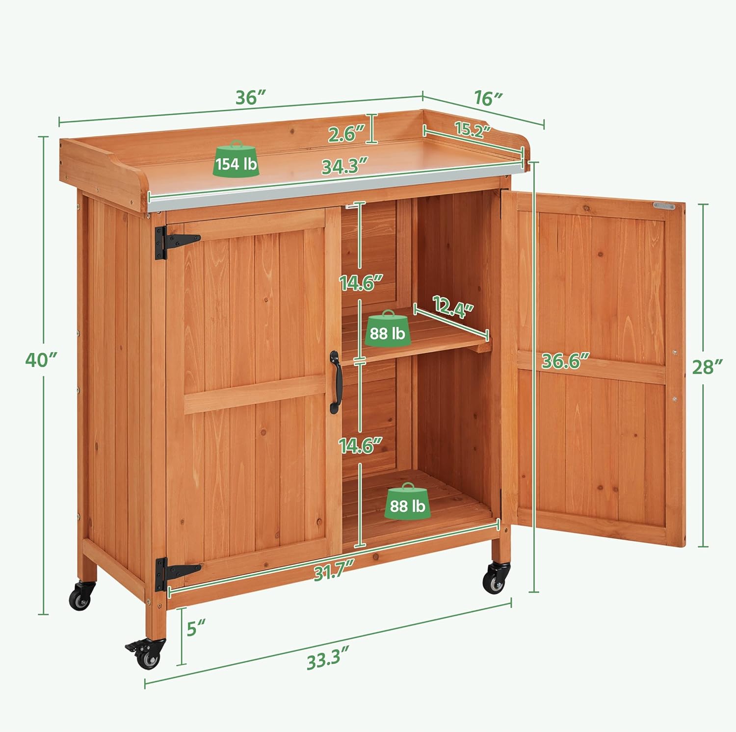 Yaheetech Garden Potting Bench Table - Outdoor Garden Patio Wooden Storage Cabinet & Solid Wood Planting Work Bench with Large Space Storage & Metal-Plated Tabletop, Brown - 4