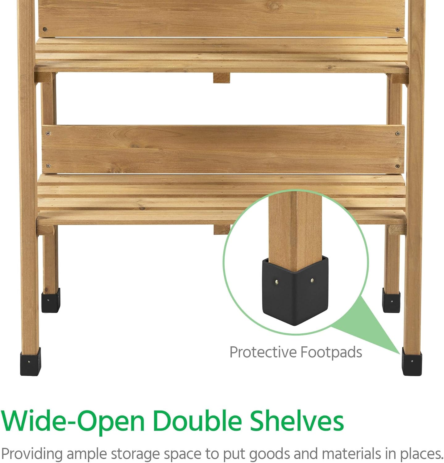 Yaheetech Outdoor Garden Potting Bench Table Wooden Horticulture Planting Worstation w-Metal Tabletop-Storage Shelf-3 Hooks, Natural Wood - 8