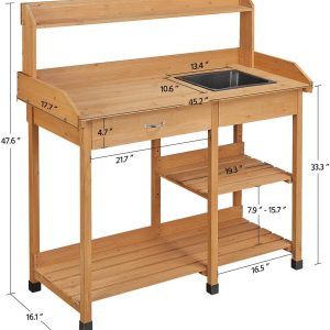Yaheetech Potting Bench Outdoor Garden Work Bench Station Planting Solid Wood Construction for Horticulture w-Sink Drawer Rack Shelves Natural Wood - 3