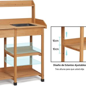 Yaheetech Potting Bench Outdoor Garden Work Bench Station Planting Solid Wood Construction for Horticulture w-Sink Drawer Rack Shelves Natural Wood - 6