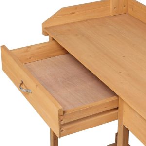 Yaheetech Potting Bench Outdoor Garden Work Bench Station Planting Solid Wood Construction for Horticulture w-Sink Drawer Rack Shelves Natural Wood - 7