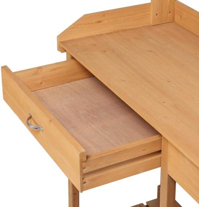Yaheetech Potting Bench Outdoor Garden Work Bench Station Planting Solid Wood Construction for Horticulture w-Sink Drawer Rack Shelves Natural Wood - 7