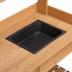 Yaheetech Potting Bench Outdoor Garden Work Bench Station Planting Solid Wood Construction for Horticulture w-Sink Drawer Rack Shelves Natural Wood - 8